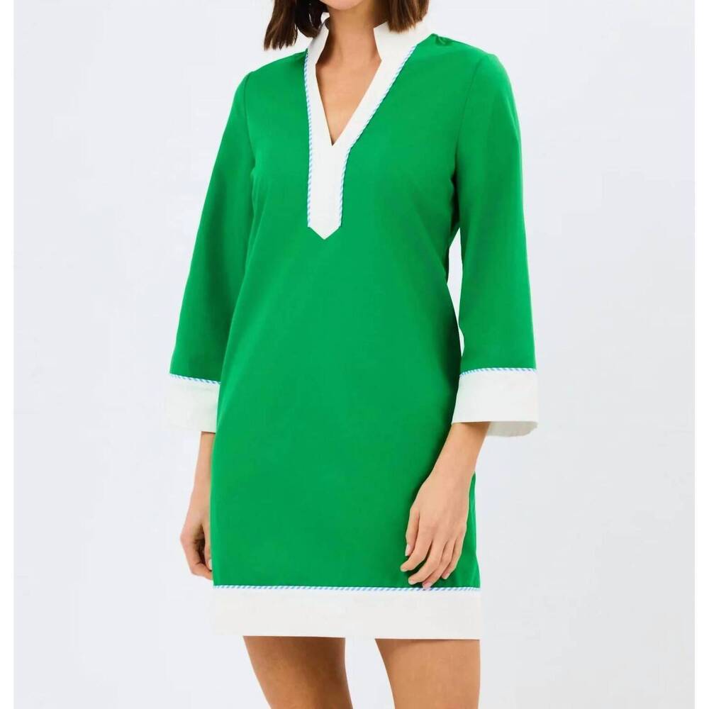 NEW MARY SQUARE brenda dress in green & white